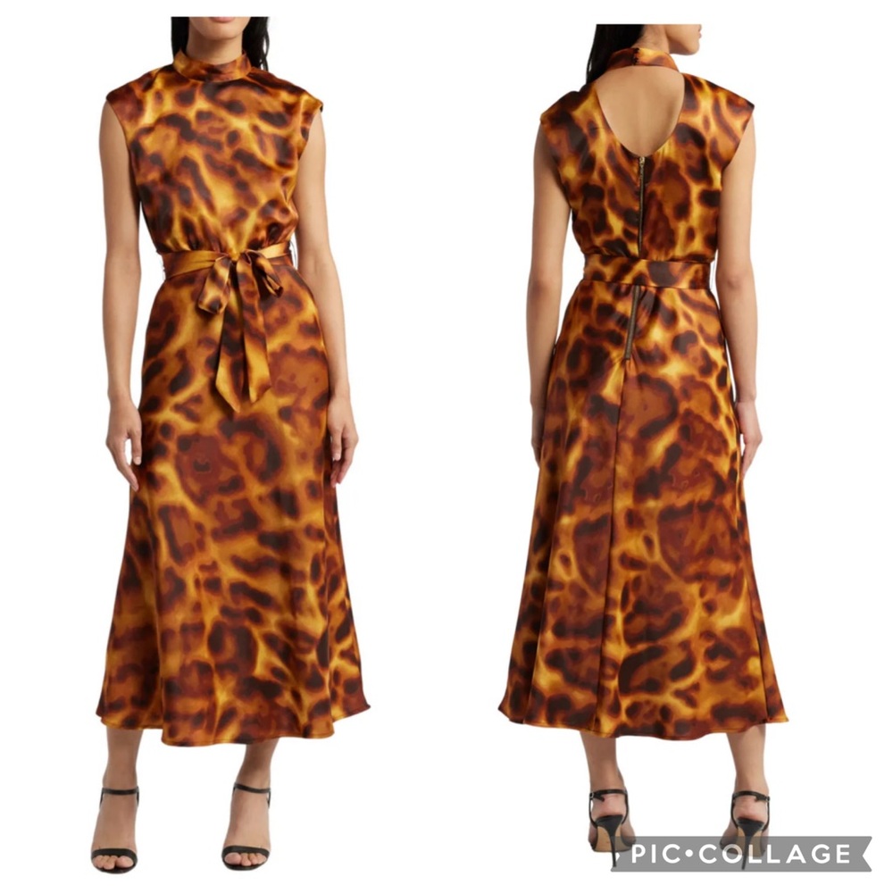 Tahari ASL‎ Tortoise Shell Printed Midi Dress 10